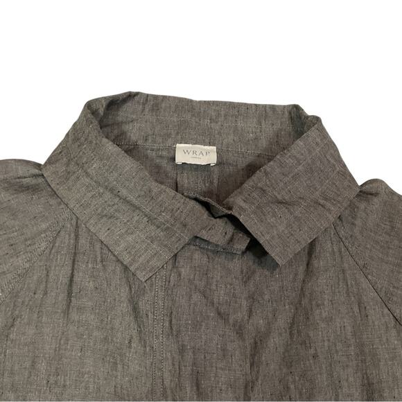 WRAP London Full Zip 100% Linen Jacket Lagenlook Gray Sz 14 - Picture 2 of 8